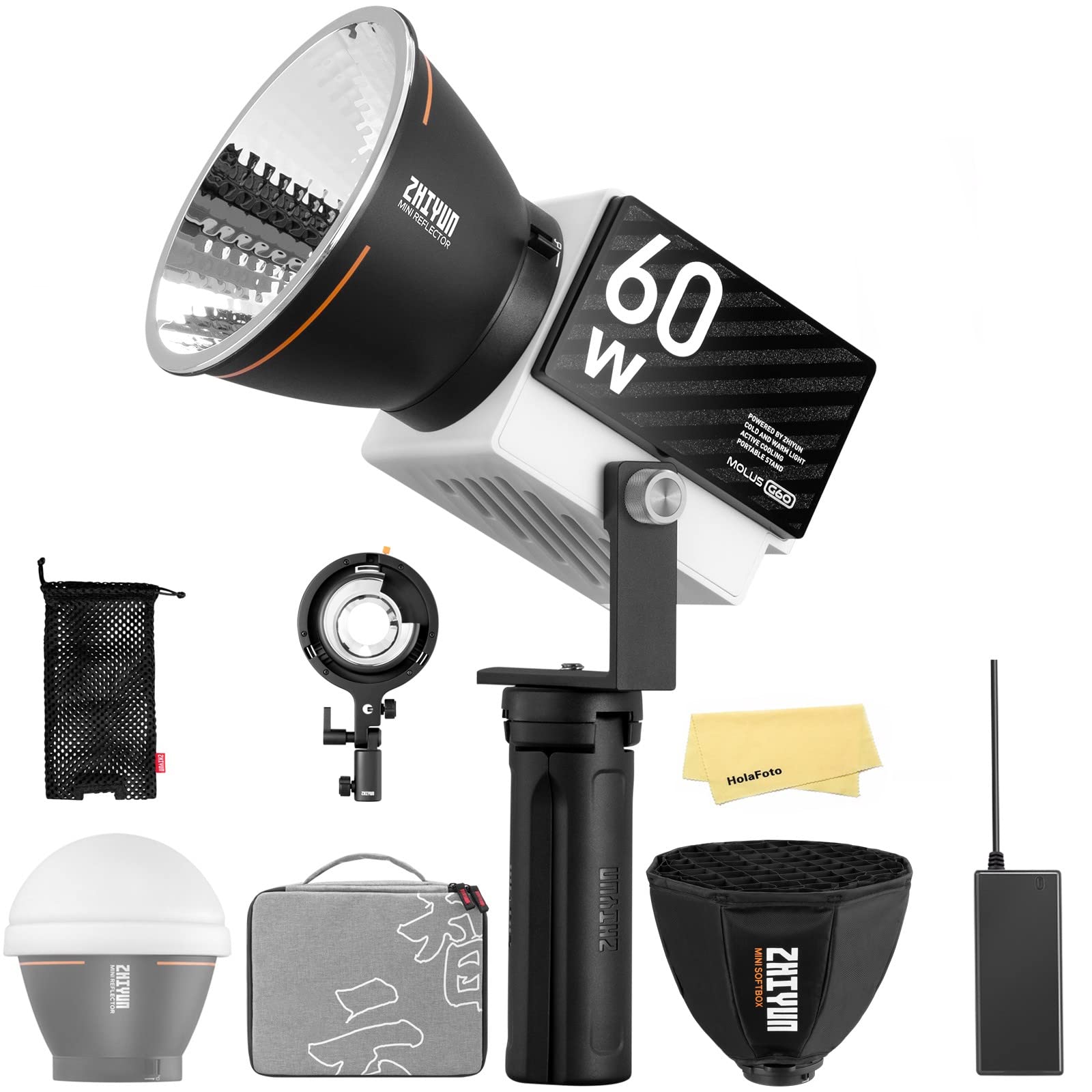 ZHIYUNMolus G60 Combo 60W Pocket LED Video Light, 2700K-6500K CRI 96+/TLCI 97 LED Light with Bluetooth Mesh and App Control Continuous Lighting for Photography, Outdoor, Studio Video, Live Stream