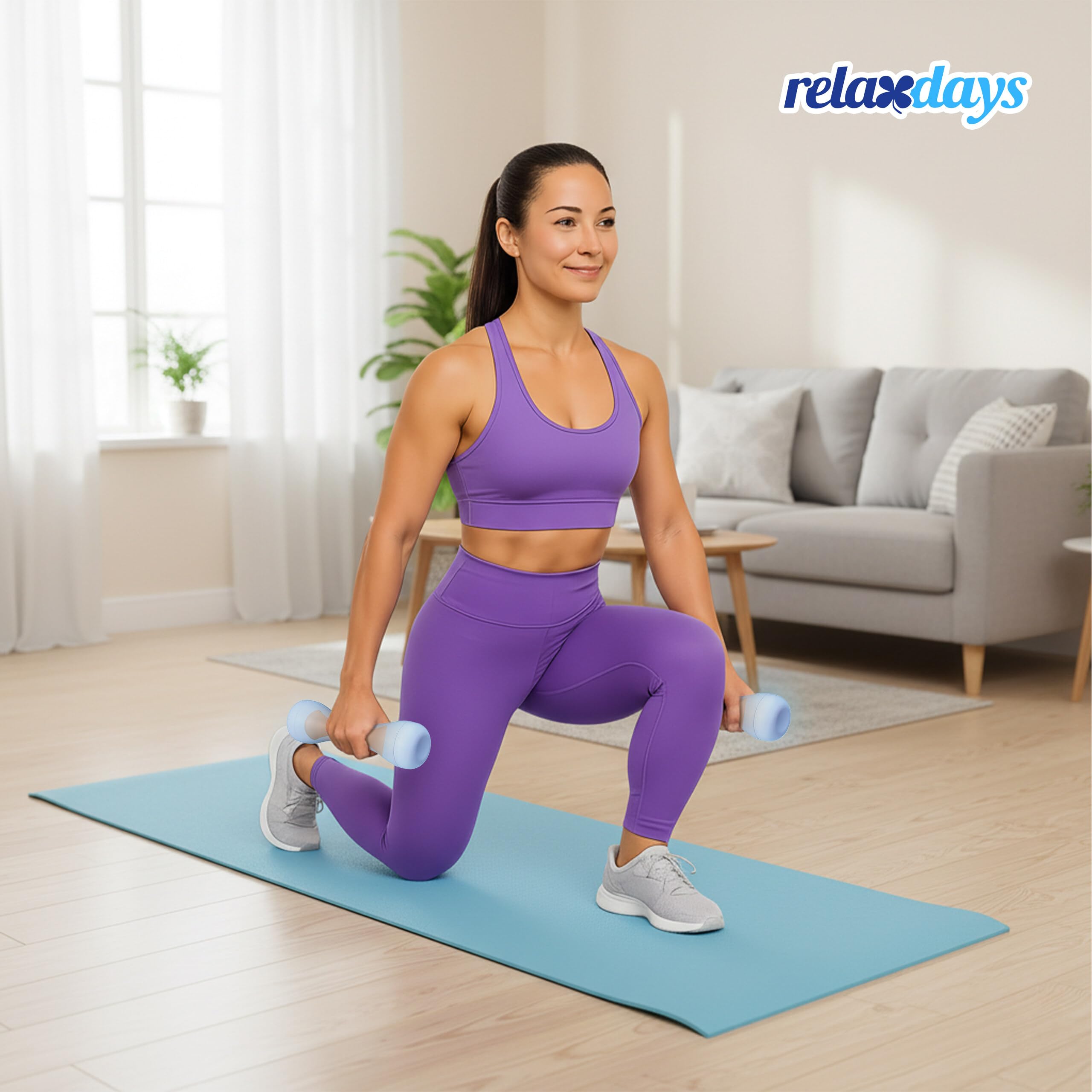 Relaxdays Hanteln verstellbar, 2er Set, einstellbare Gewichte 1kg, 1,5kg, 2kg, gummiert, Fitness Kurzhanteln, blau/grau