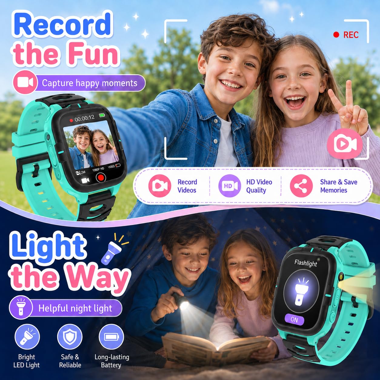 Smartwatch Kinder, Kinder Telefonuhr mit Telefon SOS Schulmodus
