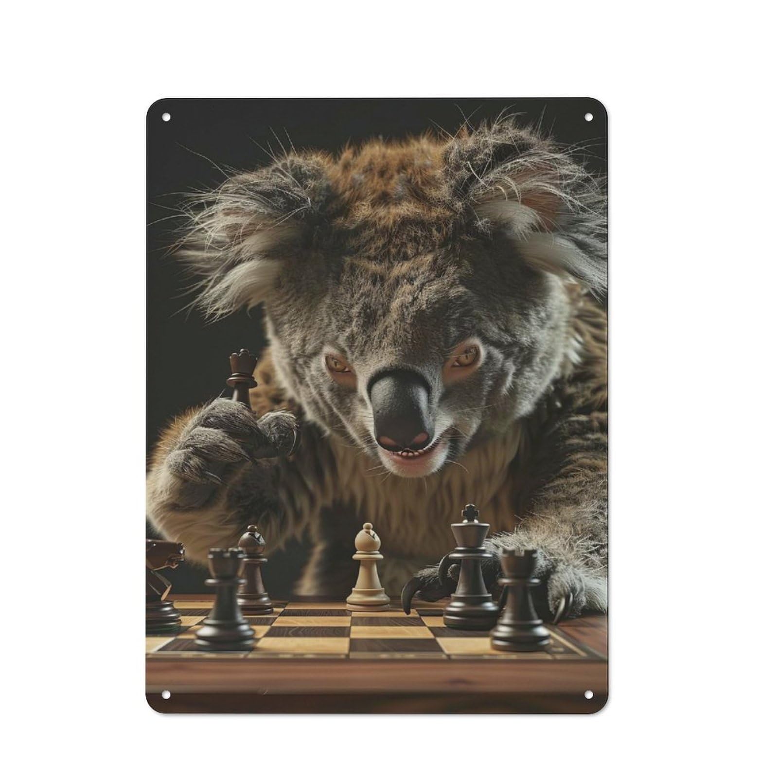 Junmoney Koala Chess Casual Metal Wall Decor 40X30cm, Tin Sign For Greenhouse, Garden Room, Cafe Or Entryway
