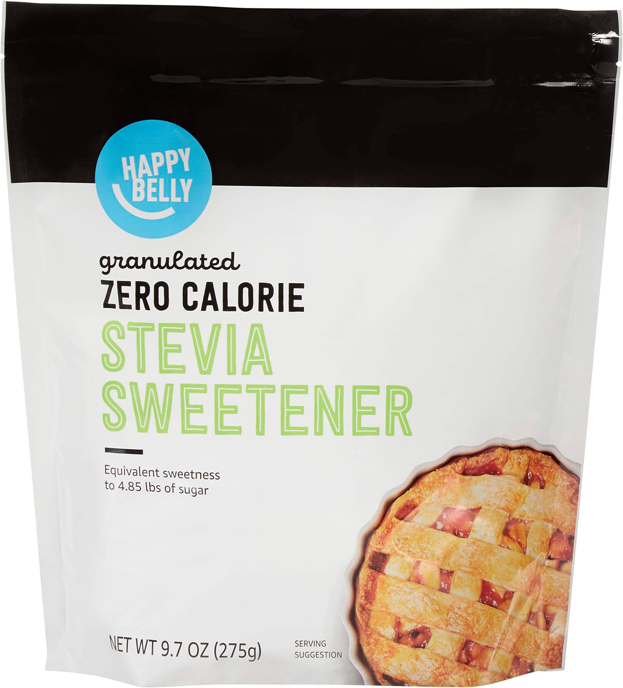Amazon Brand - Happy Belly Granulated Zero Calorie Stevia Sweetener Packet, 9.7 ounce (Pack of 1)