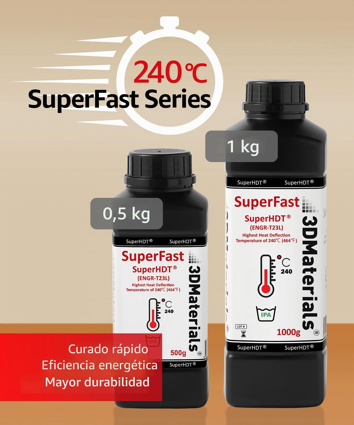 SuperHDT Resina para impresora 3D, temperatura más alta de desviación del calor 240°C, Fabricada en Corea por 3DMaterials (500g, Ámbar)