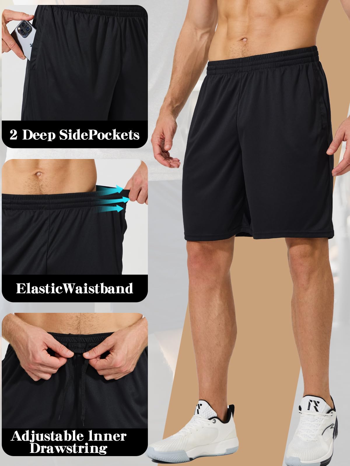 ZENGVEE Pack de 5 Pantalon Corto Hombre para con Bolsillo, Transpirables de Secado Rápido Correr Ropa Deportiva Hombre, Gym, Fitness,Tenis