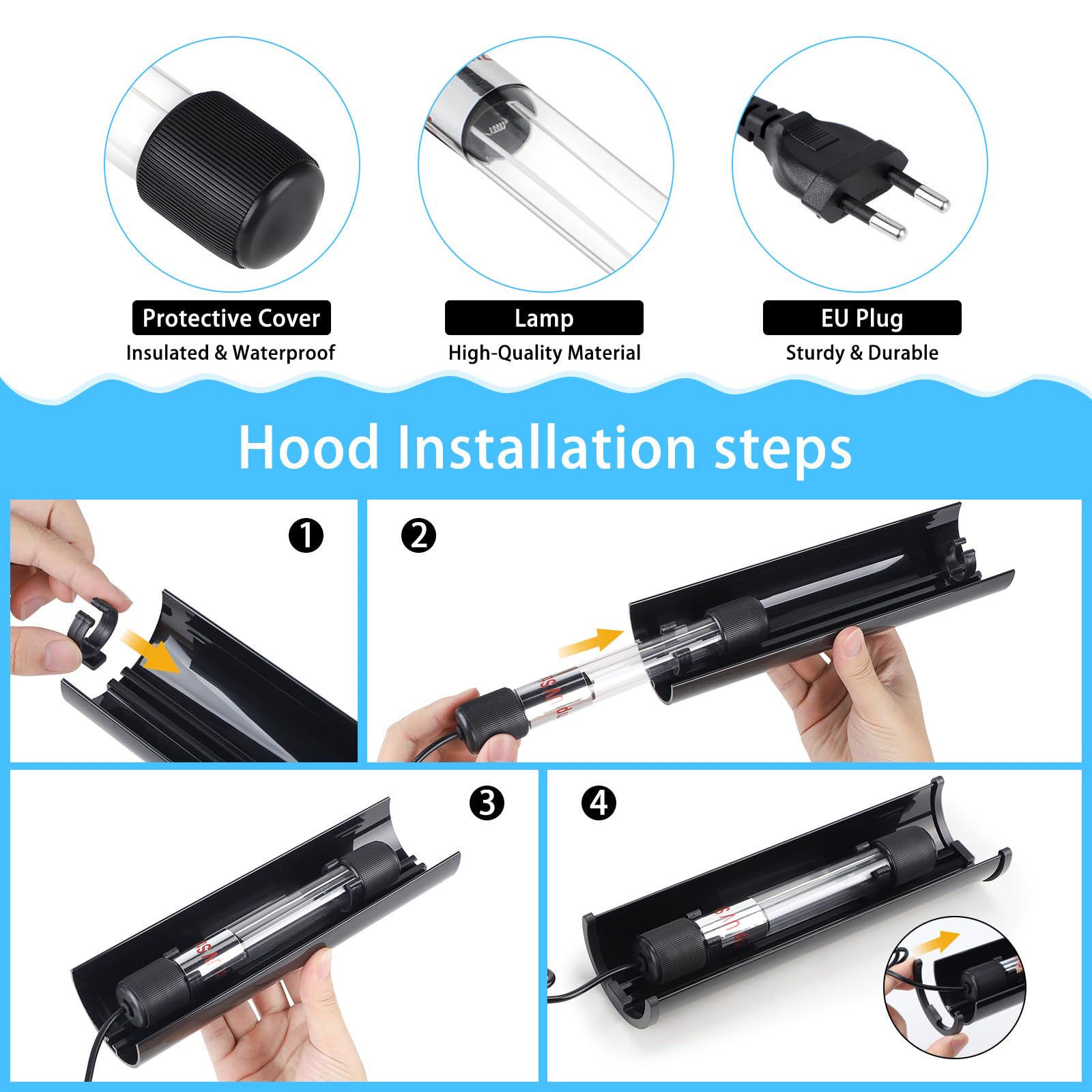 SWAWIS Sterylizator UV 13W oczyszczacz do akwarium, 220V światło UV sterylizator do akwarium z przyssawką i pokrywką ochronną, domowy sterylizator UV lampa do podwodnej sterylizacji usuwania glonów