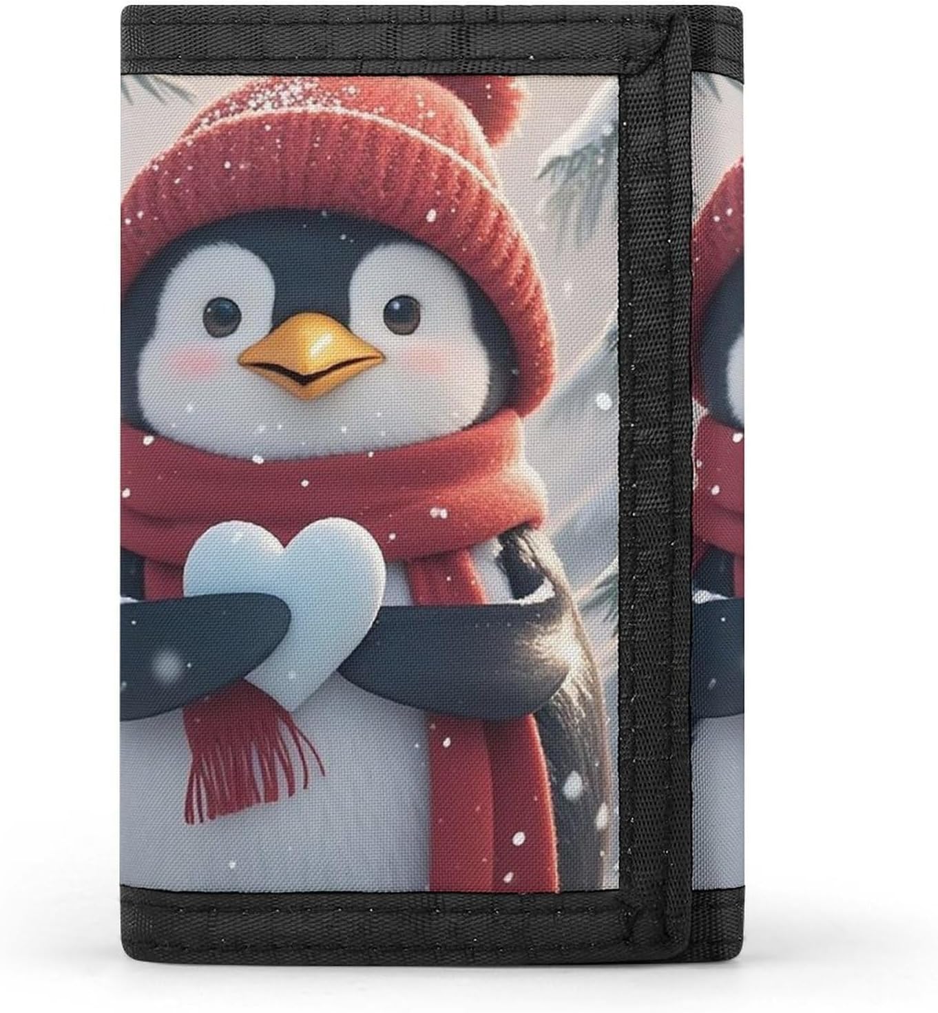 Trifold Canvas Wallet with Keychain, Modern Fashion Credit Card Holder Wallet for Men Women, Cute Penguins Slim Wallets W/Zipper Coin Pocket, Novelty Birthday Gift