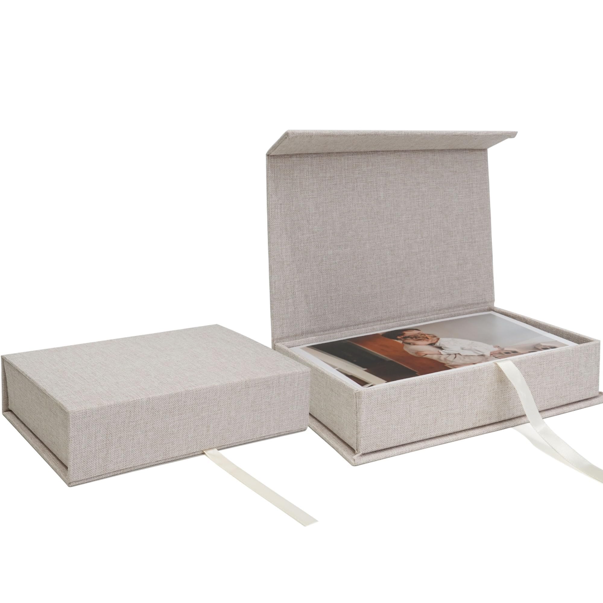 Vienrose Photo Storage Box 4x6, Linen Photo Box 10x15 cm, Beige