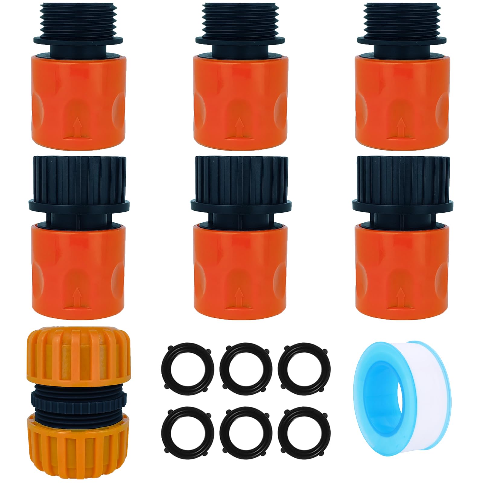 YUANBAO 3/4 Inch Garden Hose End Quick Connectors with Thread + Repair Connectors, Pipe Watering Fittings, PTFE Tape