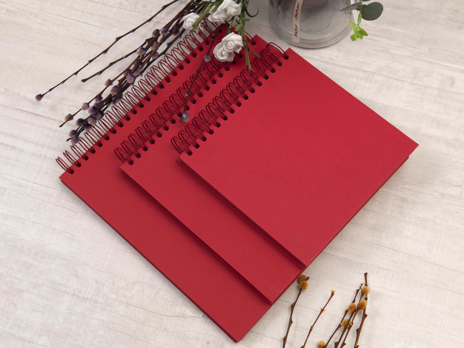 potricher Album fotograficzny "zrób to sam", 25,4 x 25,4 cm, twarda okładka, papier typu kraft, czysta czerwona strona, ślub i rocznica, rodzinny album fotograficzny (czerwony, 25,4 cm)