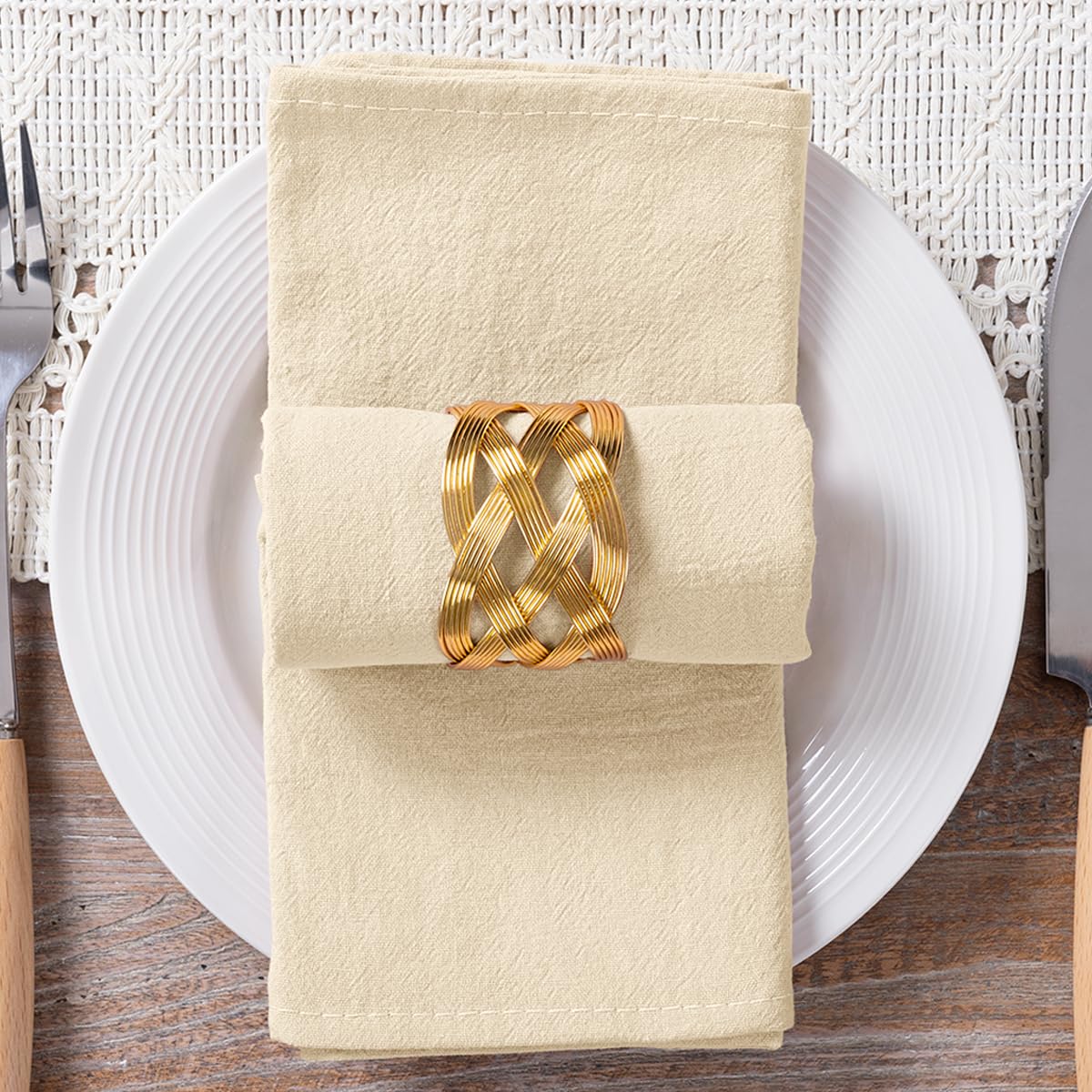 Socomi Set 12 Tovaglioli In Cotone Con Frange 43x43 Cm – Verde Oliva, Rustici Per Matrimoni E Feste - 2