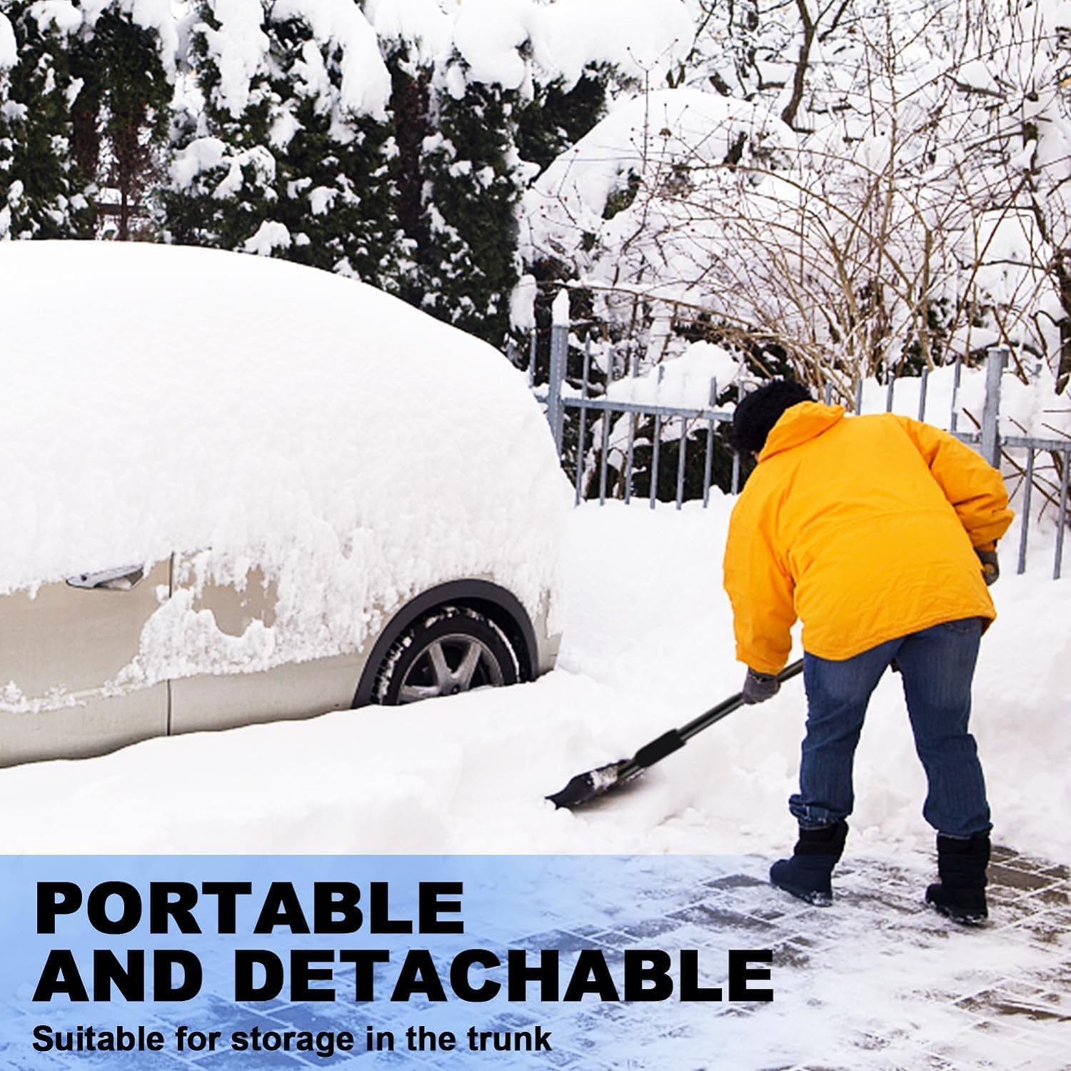 Snow Shovel For Car Driveway, 2024 New Upgrade Snow Shovels For Snow Removal, Lightweight Portable Adjustable Large Capacity Shovel Perfect For Garden, Camping, Snowman Playing And Emergency(Black