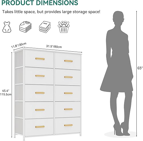 Vista 38 de YITAHOME Cómoda de 10 cajones – Torre de almacenamiento de tela, unidad organizadora para dormitorio, sala de estar, pasillo, armarios