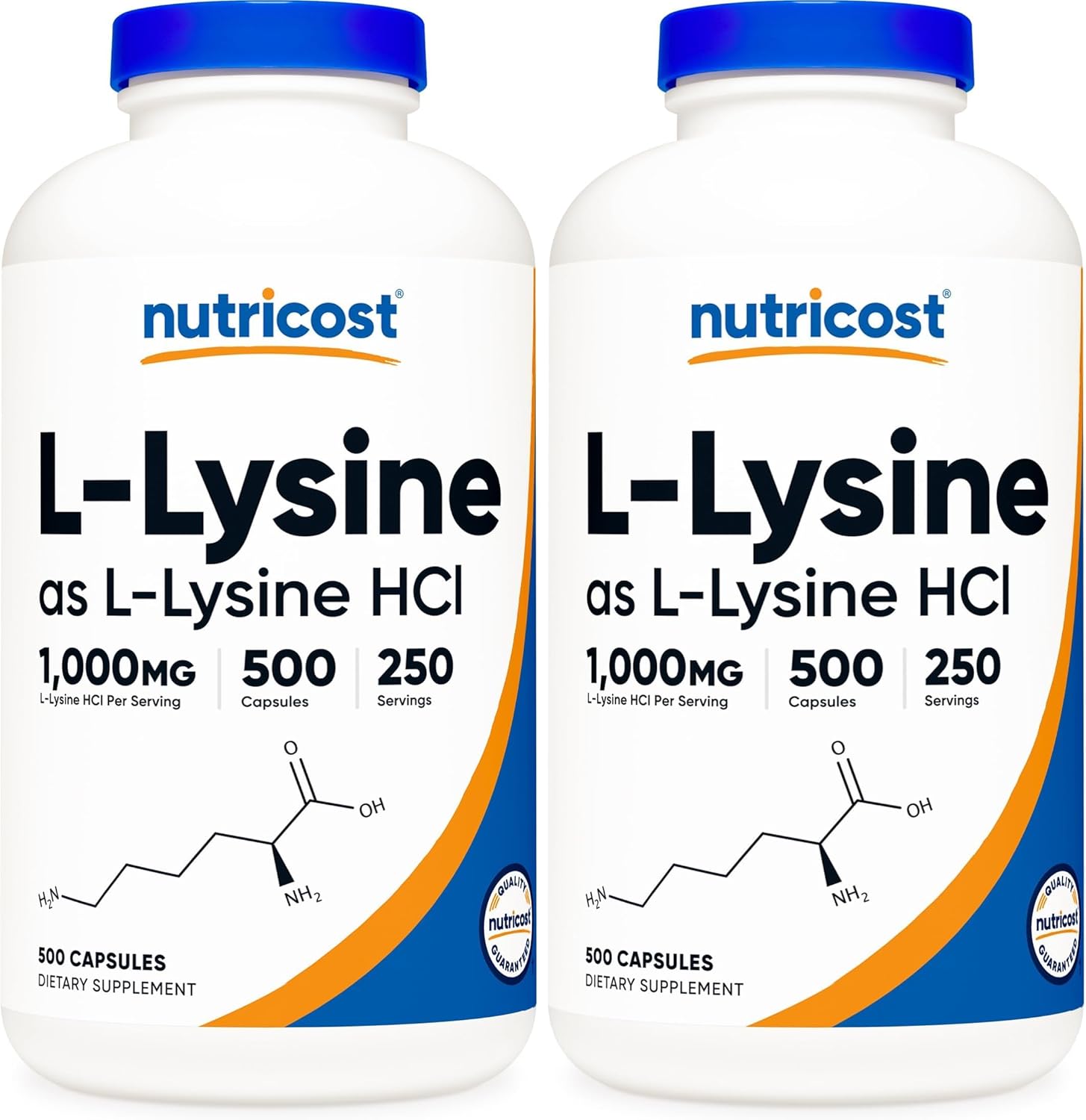 Nutricost L-Lysine 1000mg Per Serving, 250 Servings, 500 Capsules - Gluten Free, Non-GMO, 500mg Per Capsule (Pack of 2)
