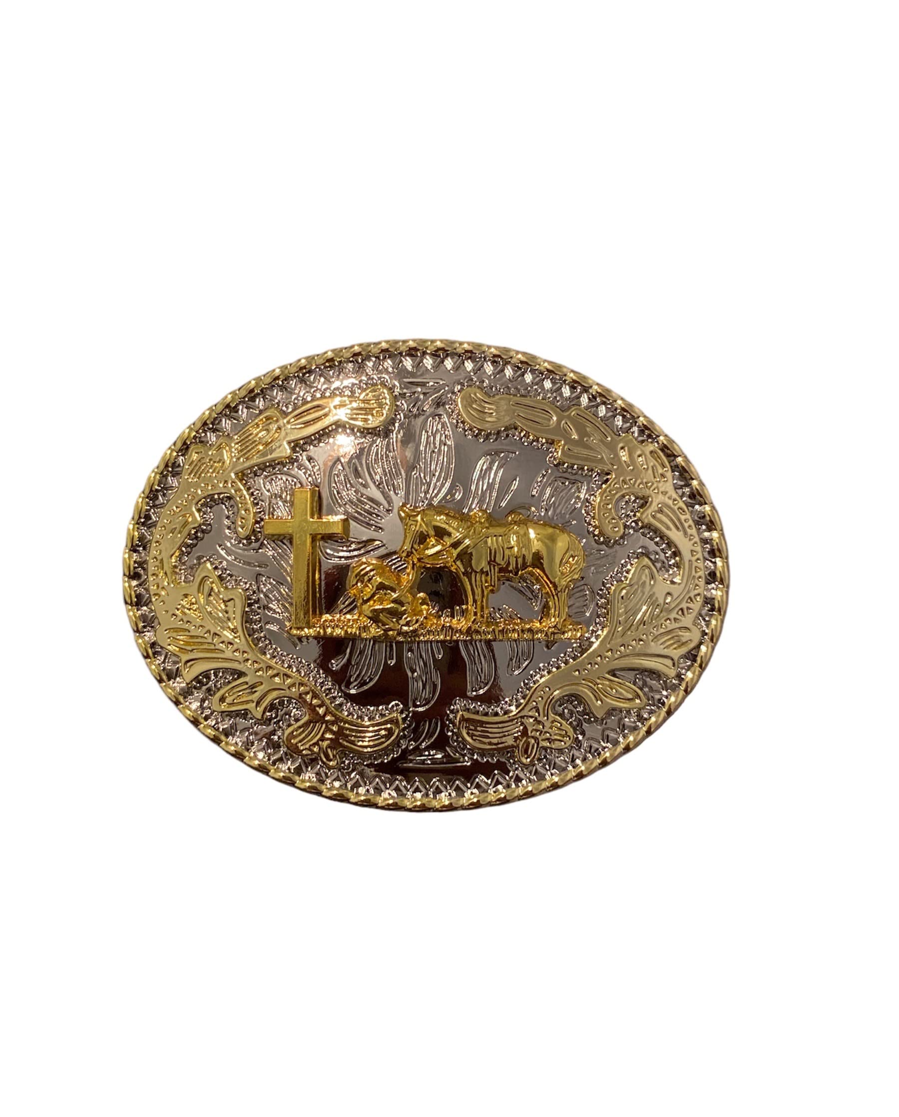 WMGPraying Cowboy Cross Religious Faith Rodeo Western Gold Tone Belt Buckle, Gold, M