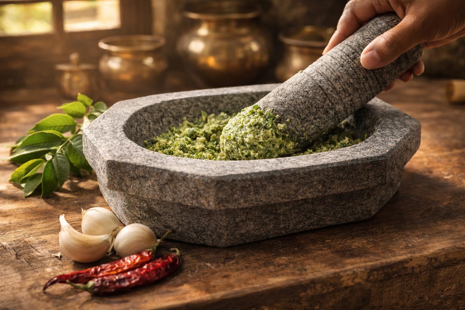 EZAHK Kalvam Stone Mortar and Pestle Set(10 inch, Big Size) Masher, Khalbatta, Kharal, Musal for Kitchen, Home, Herbs and Spices 4
