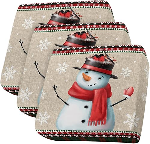Prime Leader Fundas de cojín para sofá, diseño de muñeco de nieve de Navidad, copos de nieve, estilo rural, textura de lino, fundas elásticas para
