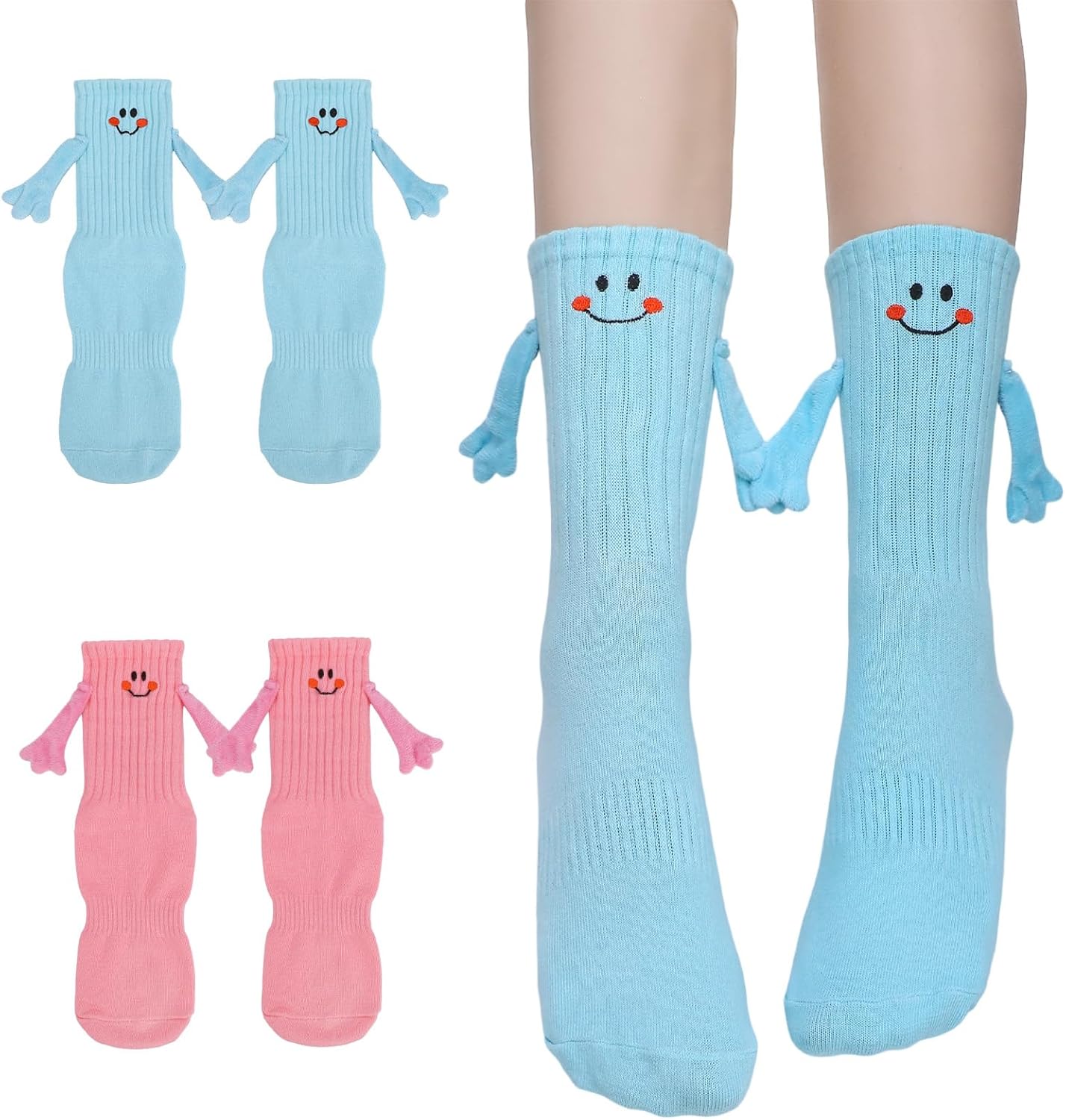 2/4 Pairs Magnetic Holding Hands Socks, Funny 3D Hand in Hands Socks Couples Novelty Gifts for Men Women Friends