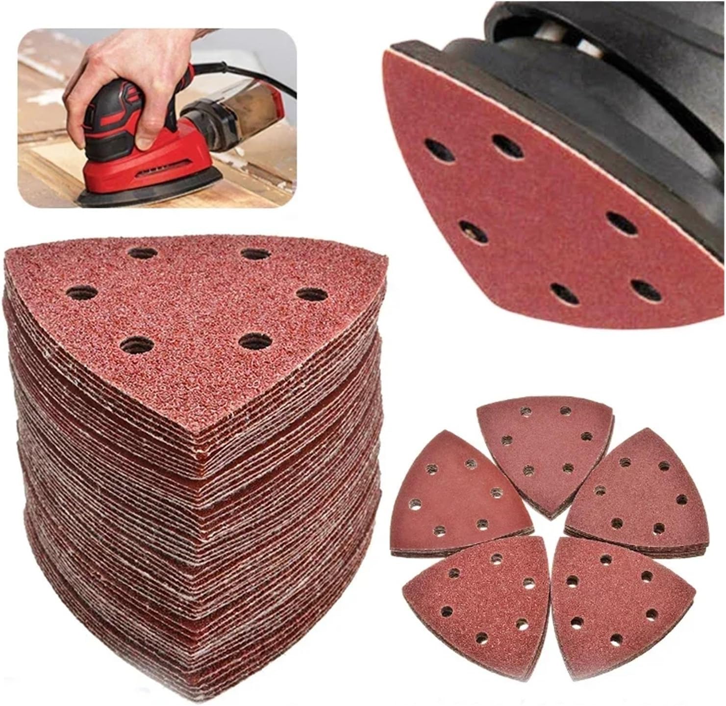 Sanding Pads, 60PCS 90mm *90mm Triangular Sanding Disc Sander Hook & Loop Sandpaper Abrasive Tools for Sanding Grit 40-400 for Wood Furniture(60pcs 40grit)