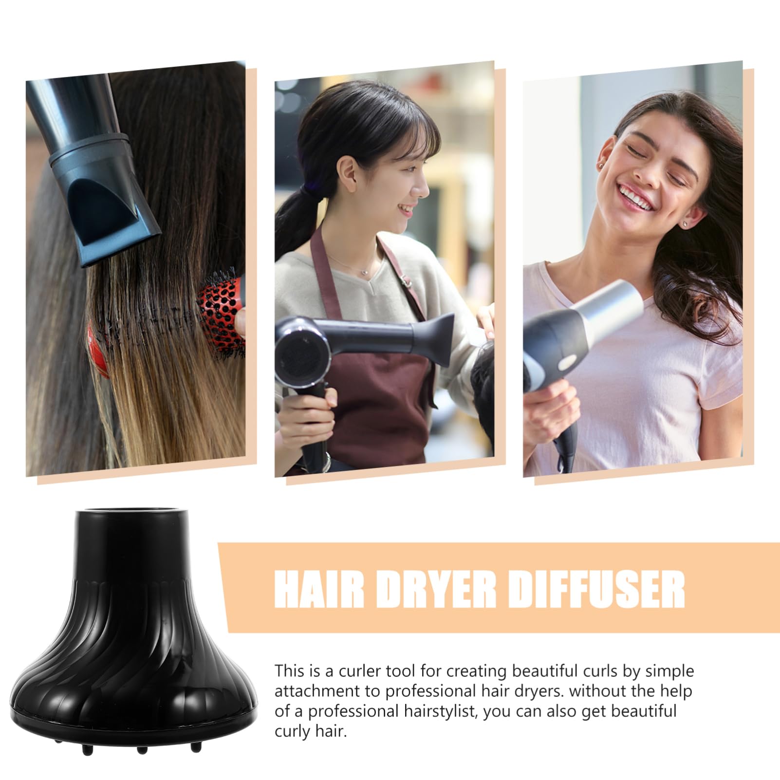 Healeved Diffusore per Asciugacapelli in Plastica Nero Flusso D'aria a 360 Gradi, Adatto per Diametro Uscita 4,2-4,8cm, per Casa e Salone Professionale