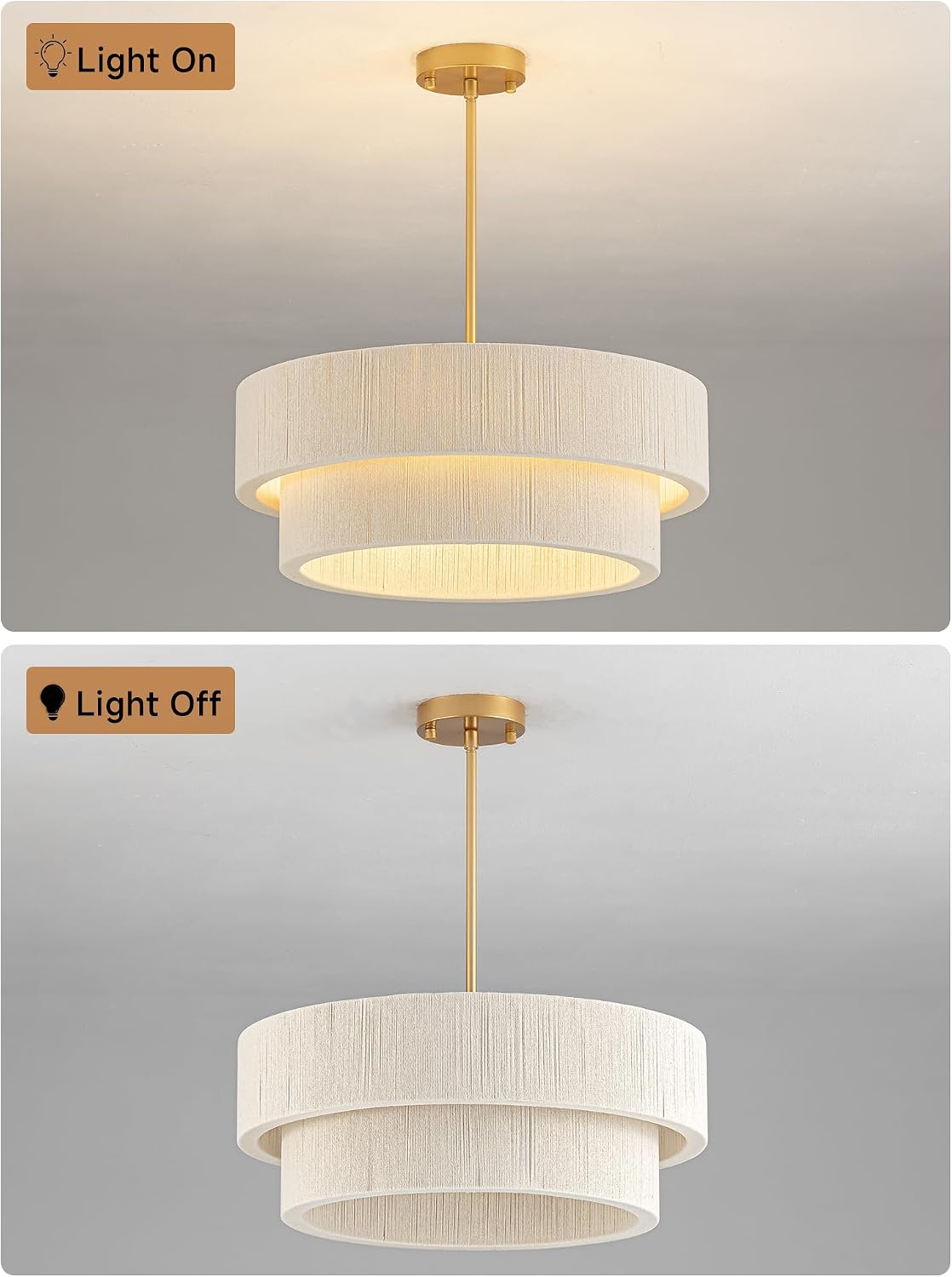20”Hand Woven Rattan Chandelier,Boho Drum Pendant Light Fixture