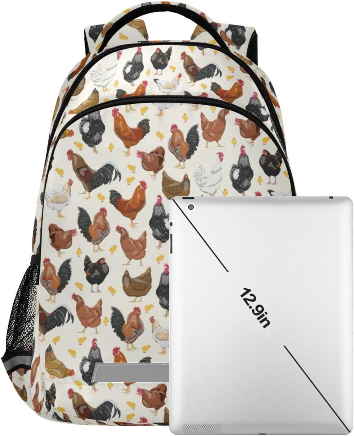 JIPONI Cute Chicken Rooster Pattern Backpack For Girls Boys School Kids Bookbag Travel Laptop Backpack Purse Daypack With Chest Strap