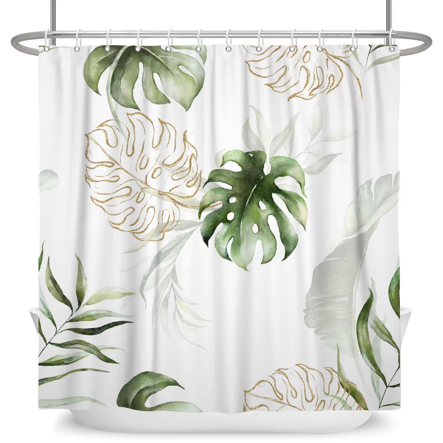 Duschvorhang 200x200 mit Grünen Monstera Blättern, Badewannenvorhang mit Tropischen Pflanzen und Grünen Blättern für Das Badezimmer, Wasserdichtes Waschbares Badezimmerdekor Set aus Polyestergew