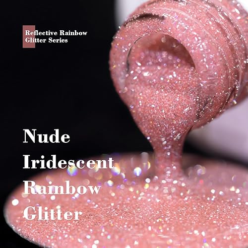 Miniatura 10 de RARJSM Esmalte de uñas de gel con purpurina reflectante nude rosa rosa traslúcido, brillo de diamante, arco iris, plateado, pigmentos brillantes,