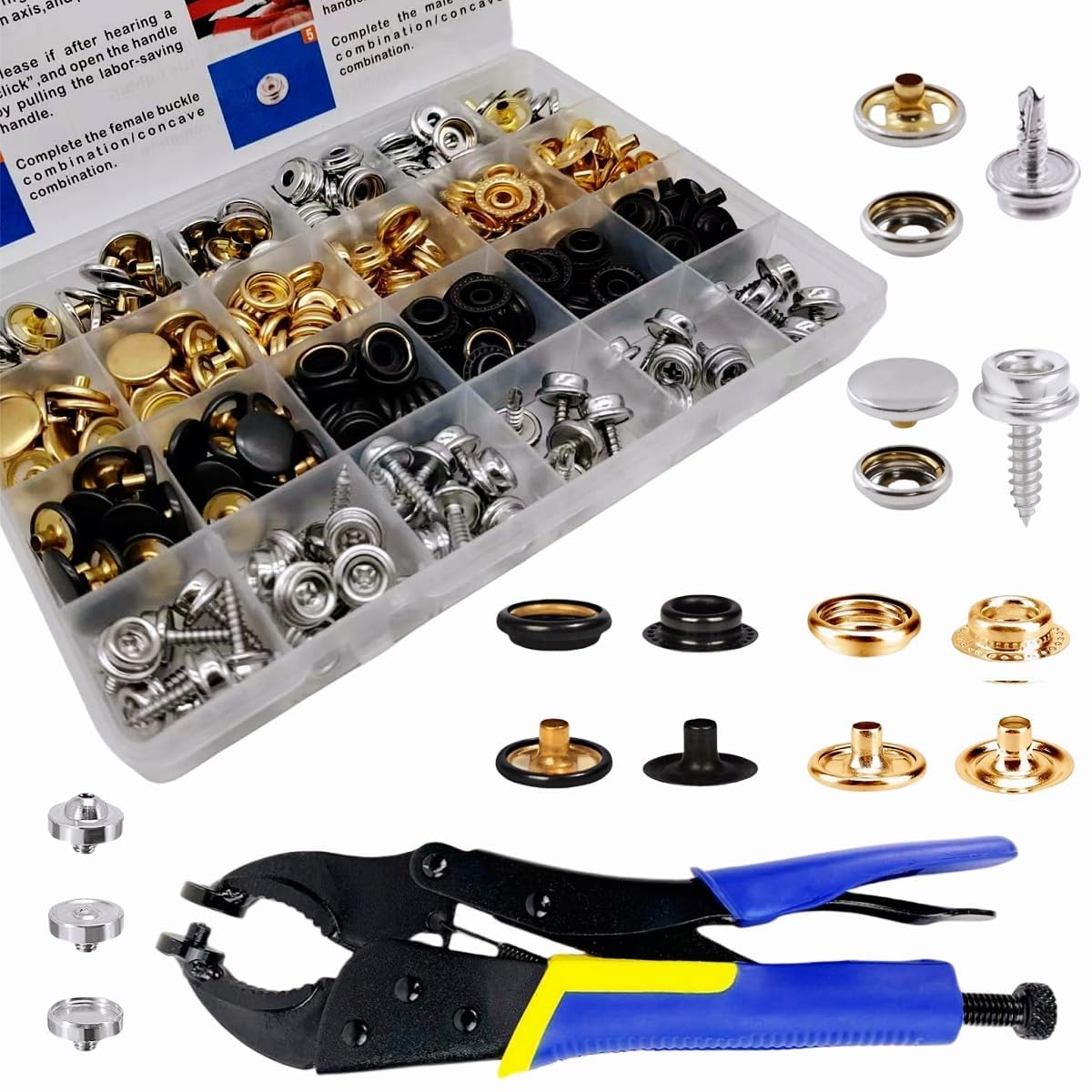 SUNAROC Corchetes De Presion Metalicos, 15mm Botones De Presion Metalicos Corchetes Cuero Broches Lona Botones Presion Acero Para Lona Ropa Cuero