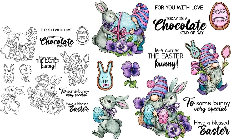 Happy Easter Rabbits Colorful Eggs Cute Gnome Clear Stamp Metal Cutting Dies Set For Card Making DIY Scrapbooking Supplies Silicone Stamp Knife Mold For Albums Crafts With Package Envelope Bags