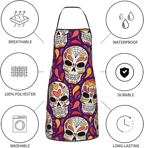 Miniatura 6 de Delantal de calavera de azúcar, delantales de cocina para hombres y mujeres, delantal de cocina, delantal de chef, delantales de jardín ajustables