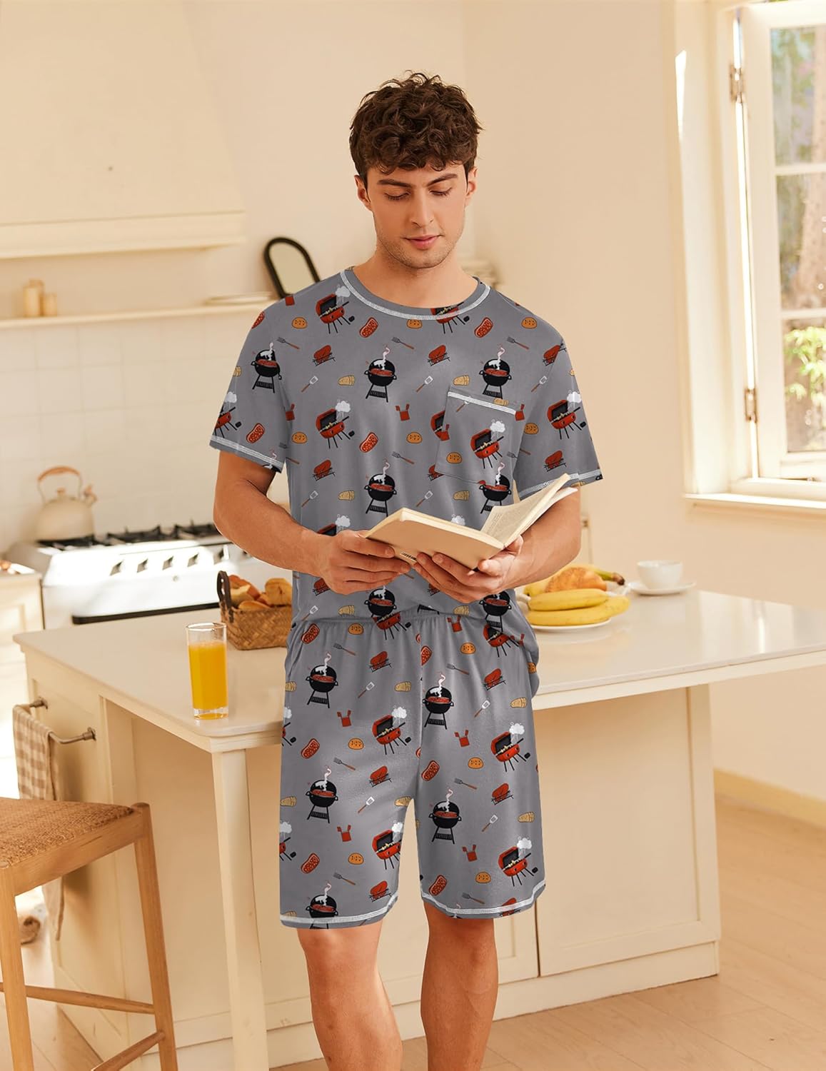 Ekouaer Men's Pajamas Set Casual Short Sleeve Shirts and Shorts Soft 2 Piece Loungewear With Pockets - Image 5