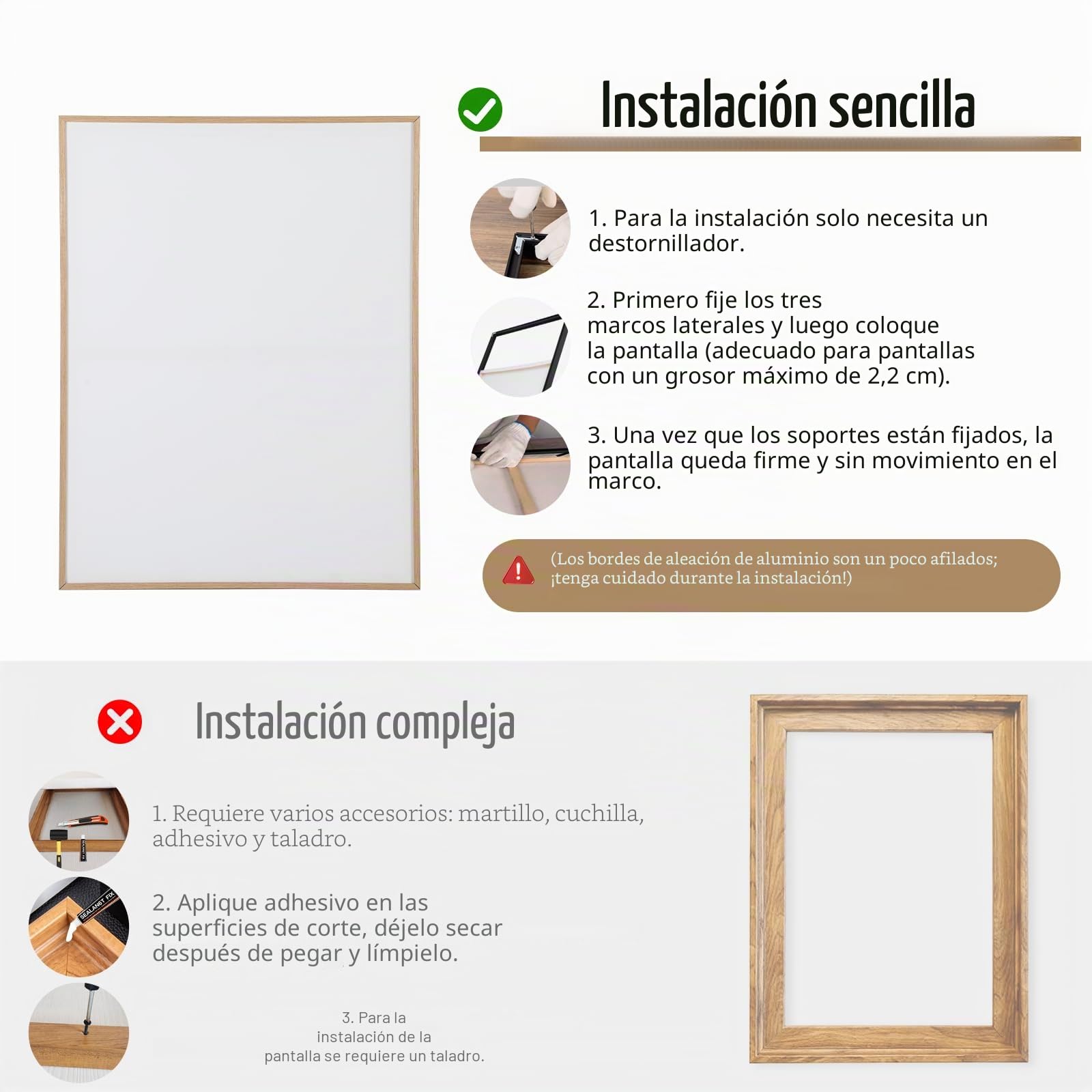 Marco de juntas de sombra de 40 x 50 cm, marco de aluminio para lienzo, montaje sin agujeros, fácil de quitar para cambiar el diseño, marco negro para lienzo/bastidor (color madera, 40 x 50 cm)