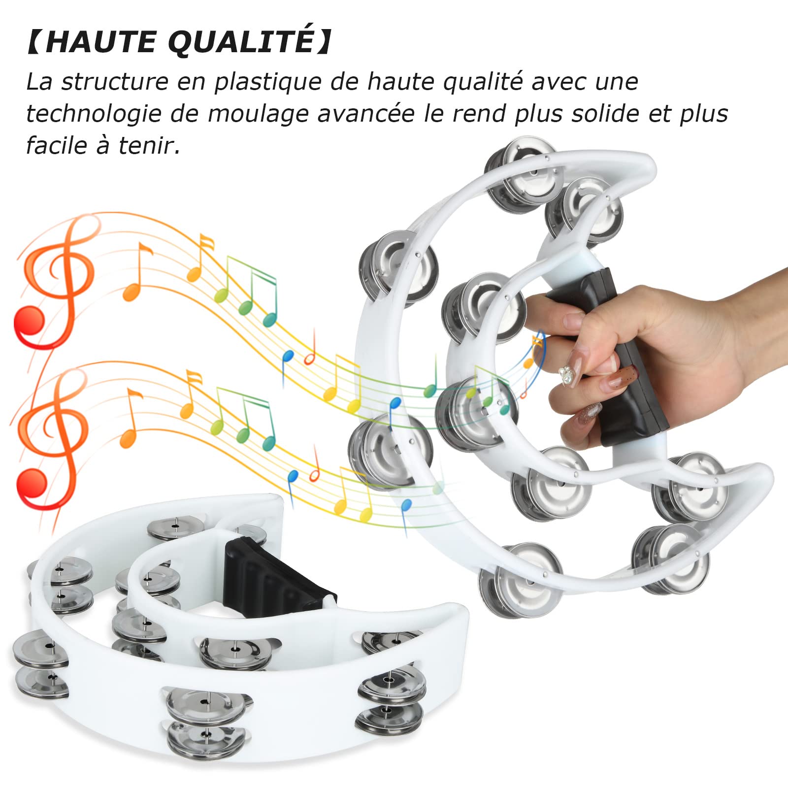 Tambourin Demi-lune 24cm Avec 20 Cymbalettes - Instrument Enfant, église, Danse, Noir