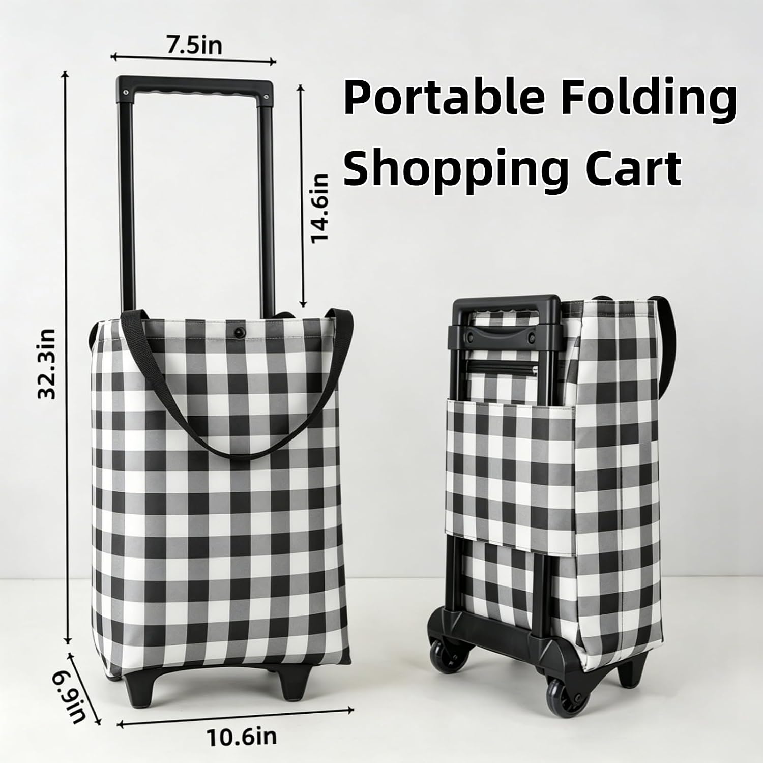 Portable Wheeled Shopping Trolley Bag, Lightweight Compact Foldable Reusable Grocery Tote for Daily Shopping & Outdoor Trips (Grey) image 2