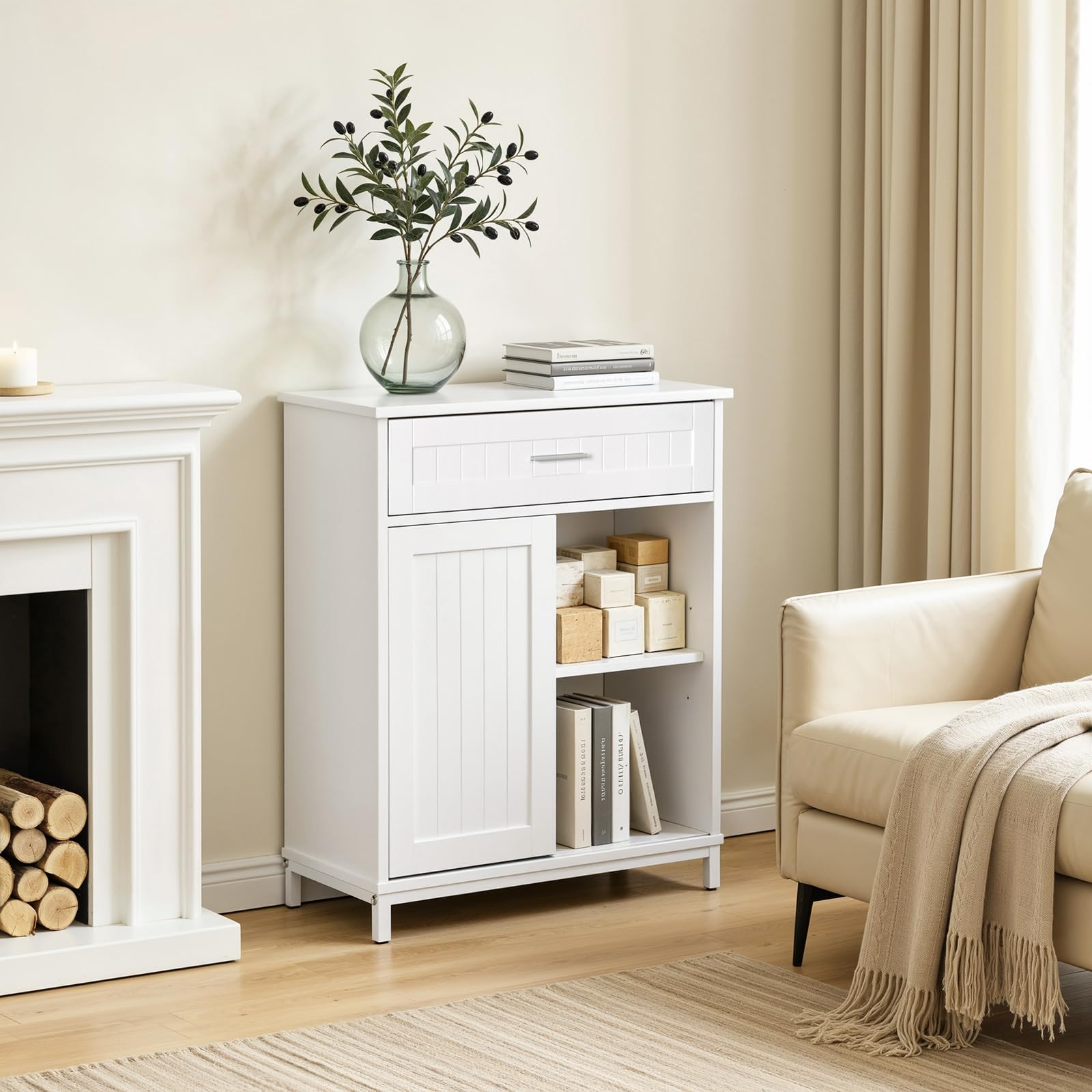 WOLTU Sideboard, Küchenschrank mit Arbeitsplatte, Aufbewahrungsschrank mit Schiebetür Schublade und verstellbare Ablage, für Küche Wohnzimmer Esszimmer, 70x80,2x30 cm, Weiß