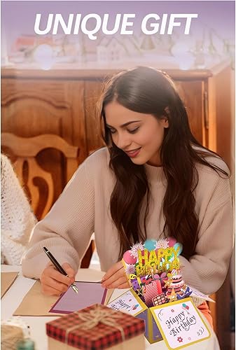 Miniatura 7 de Tarjeta de feliz cumpleaños 3D, tarjetas de felicitación de papel desplegables con tarjeta en blanco y sobre, regalo de cumpleaños único para