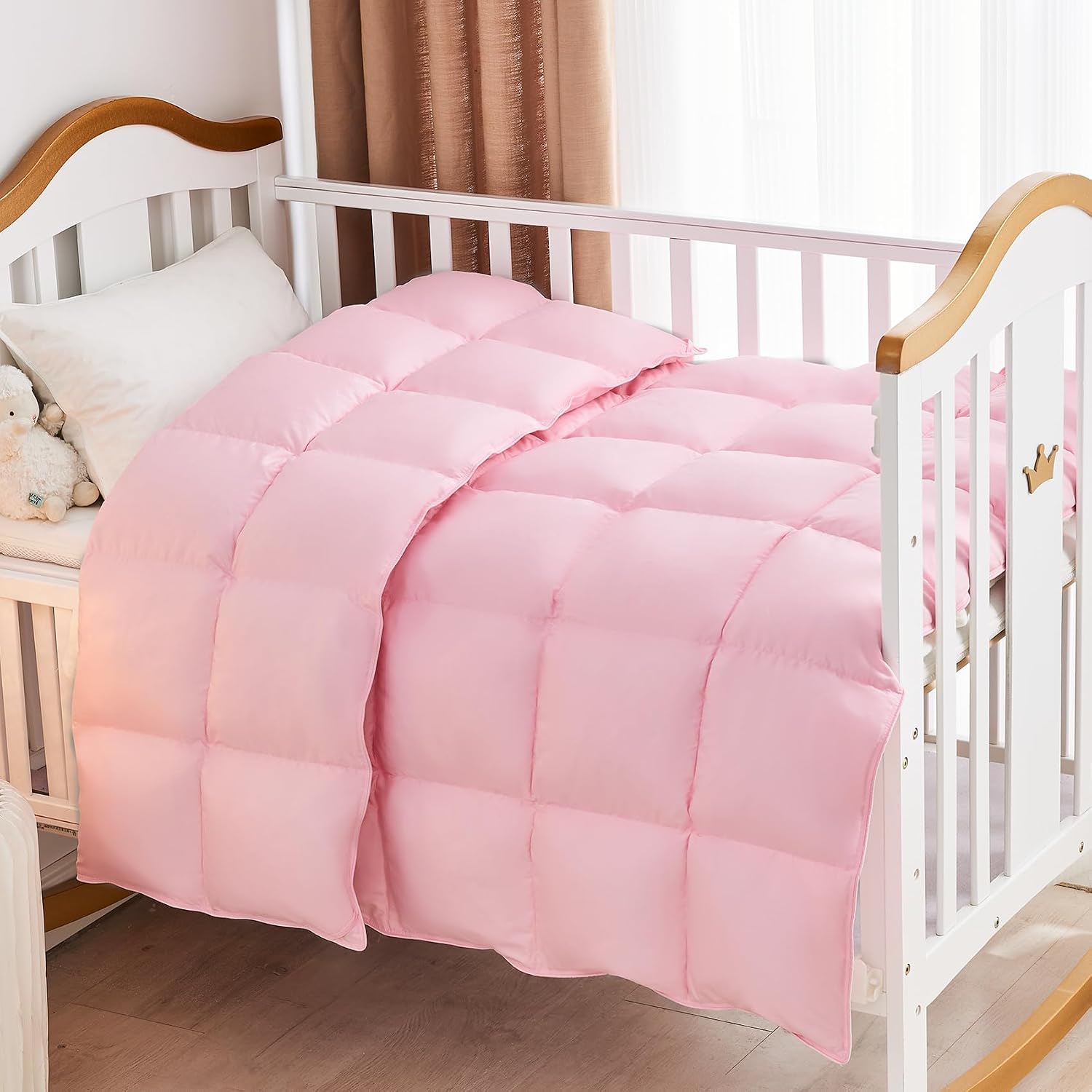 Toddler/Travel/Crib Goose Down Comforter Duvet/Blanket Multifunctional,100% Organic Cotton Washable Unisex Kids,All Season,Pink 47x60