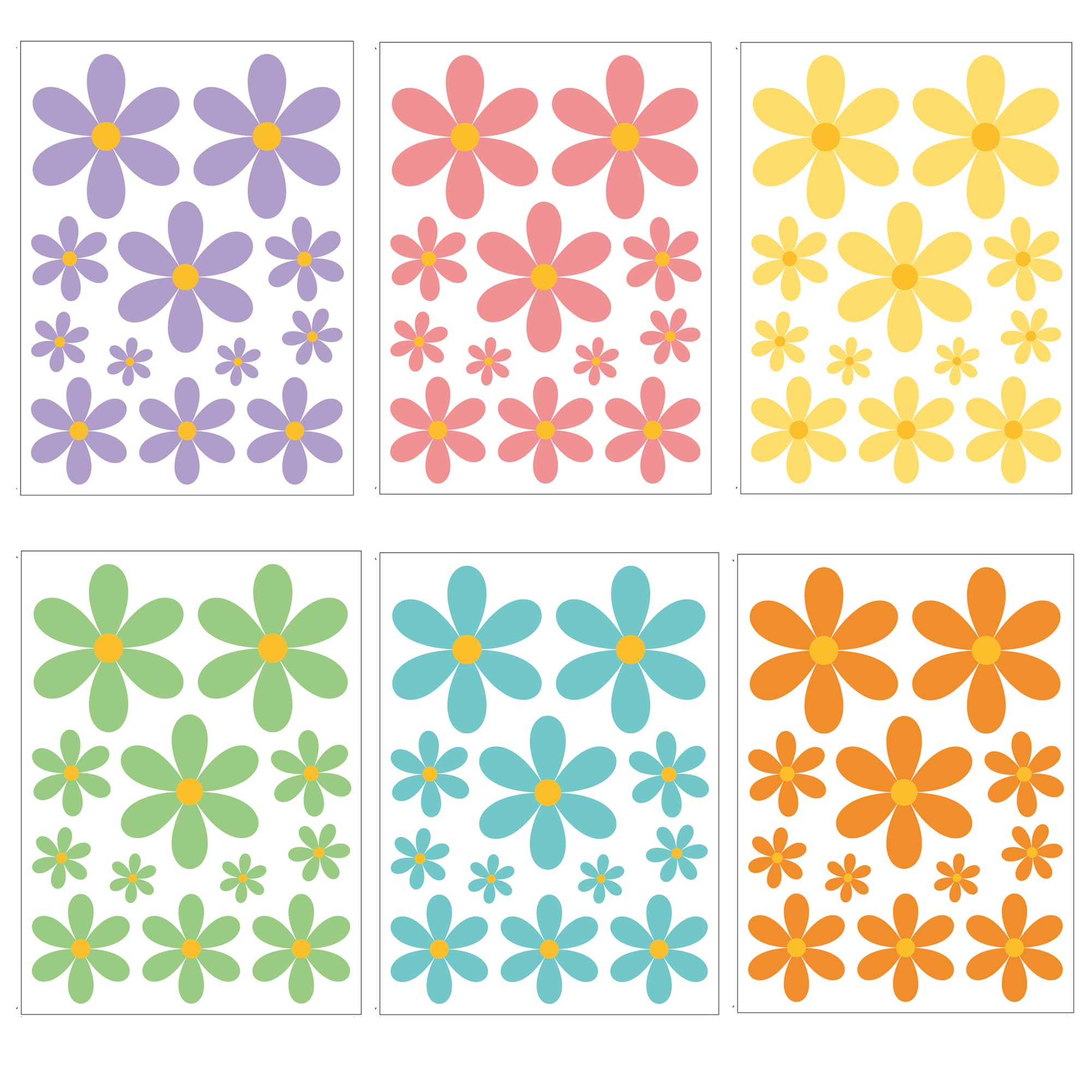 Flower Wall Stickers, Wall Decor DWUENT Colourful Floral Vinyl Decals for Girls Bedroom, Nursery, Living Room, Peel and Stick Waterproof Aesthetic Wall Art (30x22cm) 72pcs