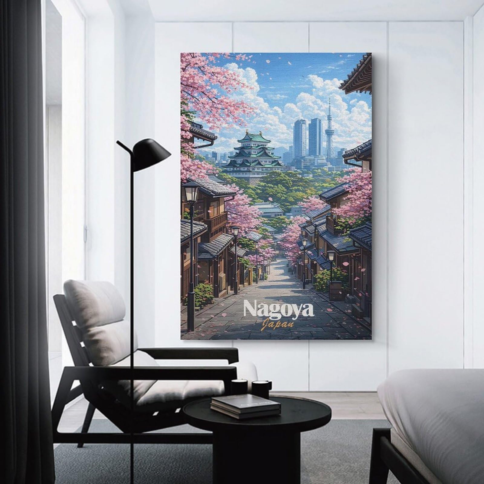 Junmoney Canvas Wall Art Nagoya Castle with Cherry Blossoms, 24x36inch(60x90cm), for Bedroom, Guest Room Or Reading Nook, Canvas Wall Decor for Personal Spaces