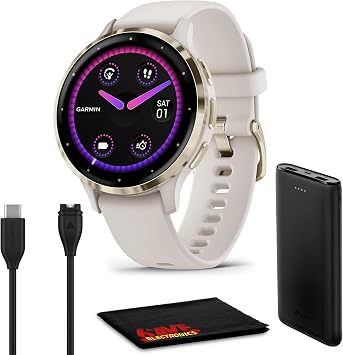 ساعة Garmin Venu 3S الذكية المتقدمة لتتبع اللياقة البدنية والصحة بإطار من الفولاذ المقاوم للصدأ باللون الذهبي الناعم وعلبة عاجية وشريط سيليكون مقاس 41 مم وشاشة AMOLED تعمل باللمس مقاس 1.2 بوصة ومجموعة ملحقات