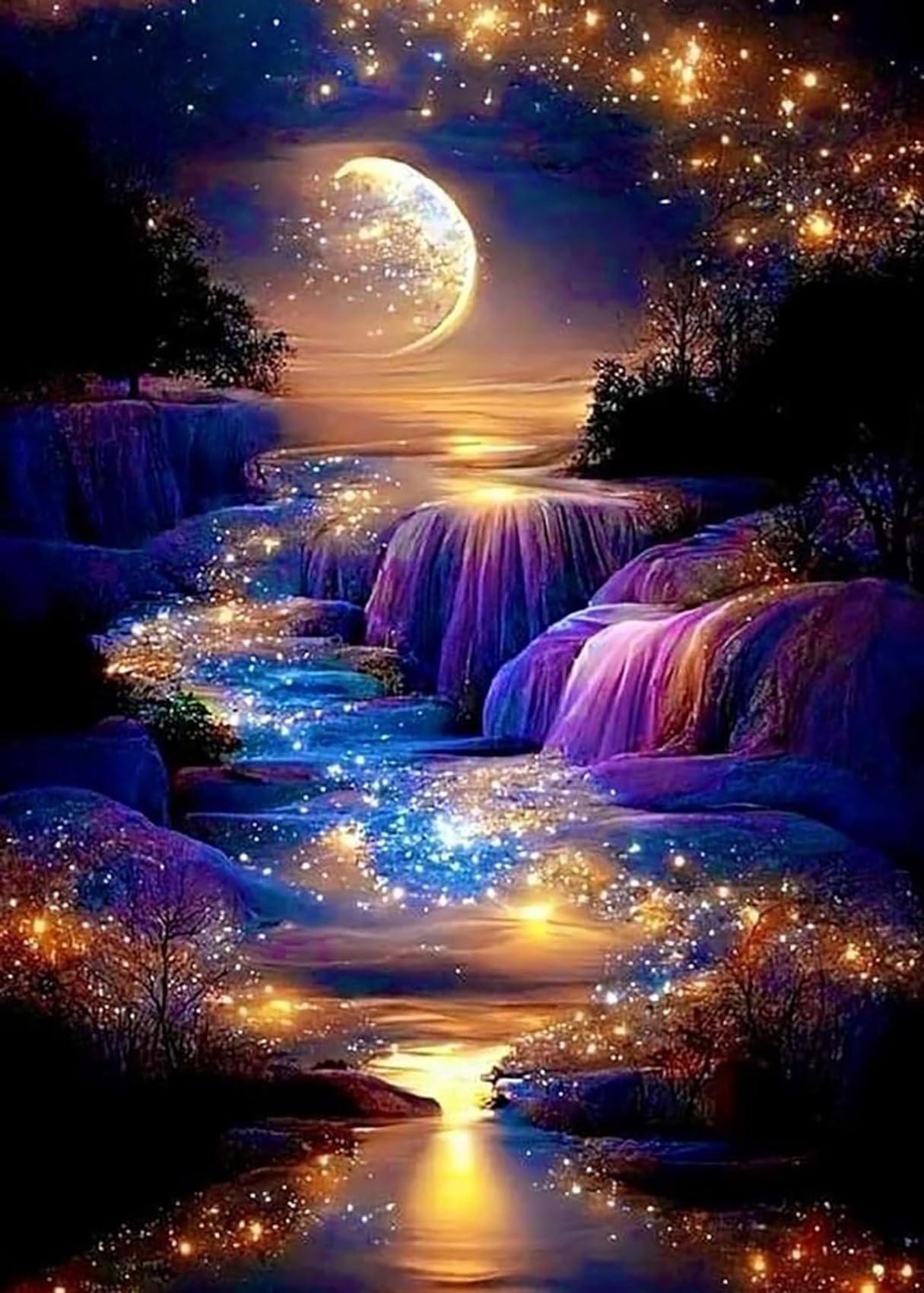 Hoobee 5D Diamond Painting - Mond Blume Bild 30x40cm Vollbohrer