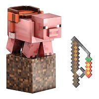 Mattel Minecraft - Maiale Livello Diamante, action figure alta 14 cm con design pixelato