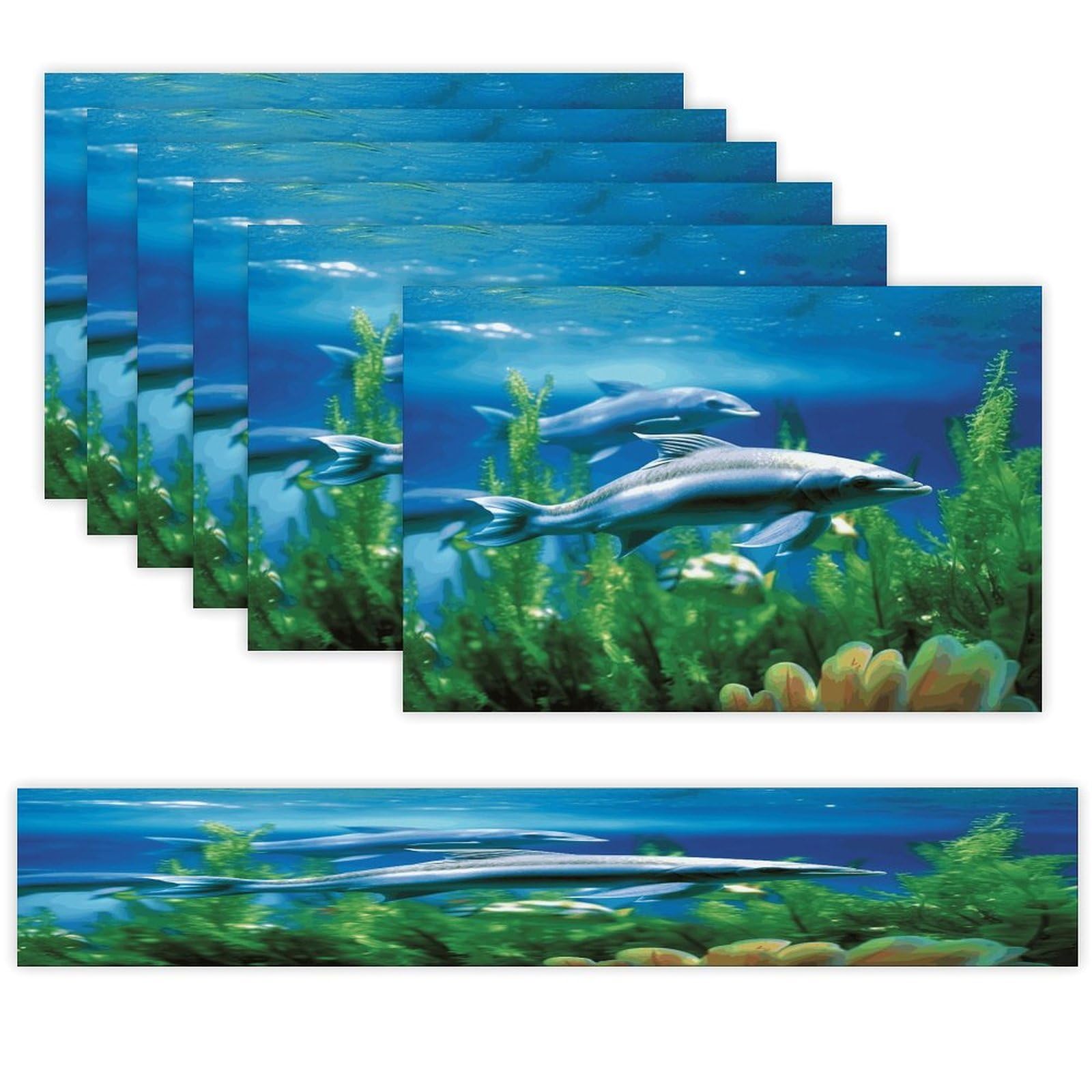 Aquatic Biologicals Table Runner and Placemats Set of 6 Wipe Clean Heat Resistant Table Mat with Table Runner Decorations Flax Linen Place Mat Set for Home Kitchen Party Supplies
