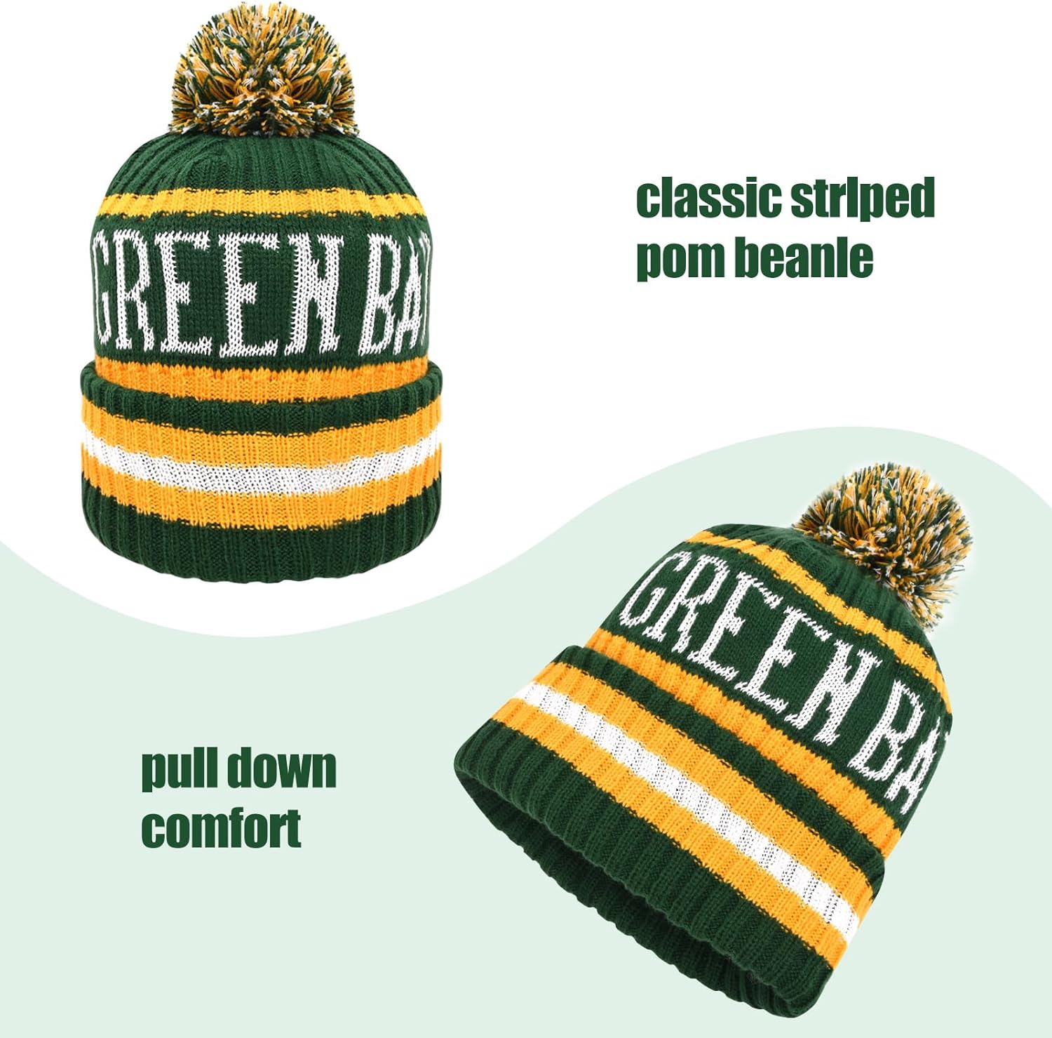 City Football Knit Hat Classic Cuff Winter Beanie Hat with Pom Toque Skull Cap - Image 2