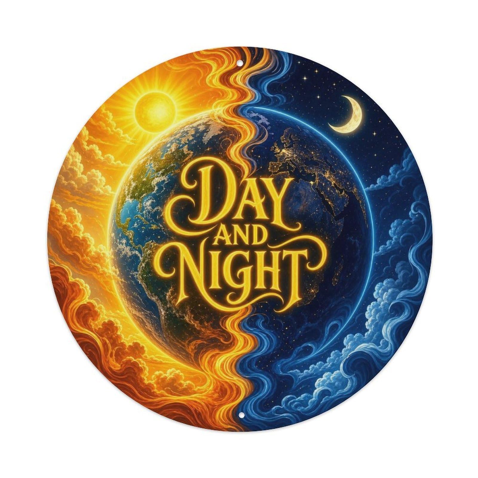 Retro Space Earth Day Night Celestial Starscape Metal Tin Sign