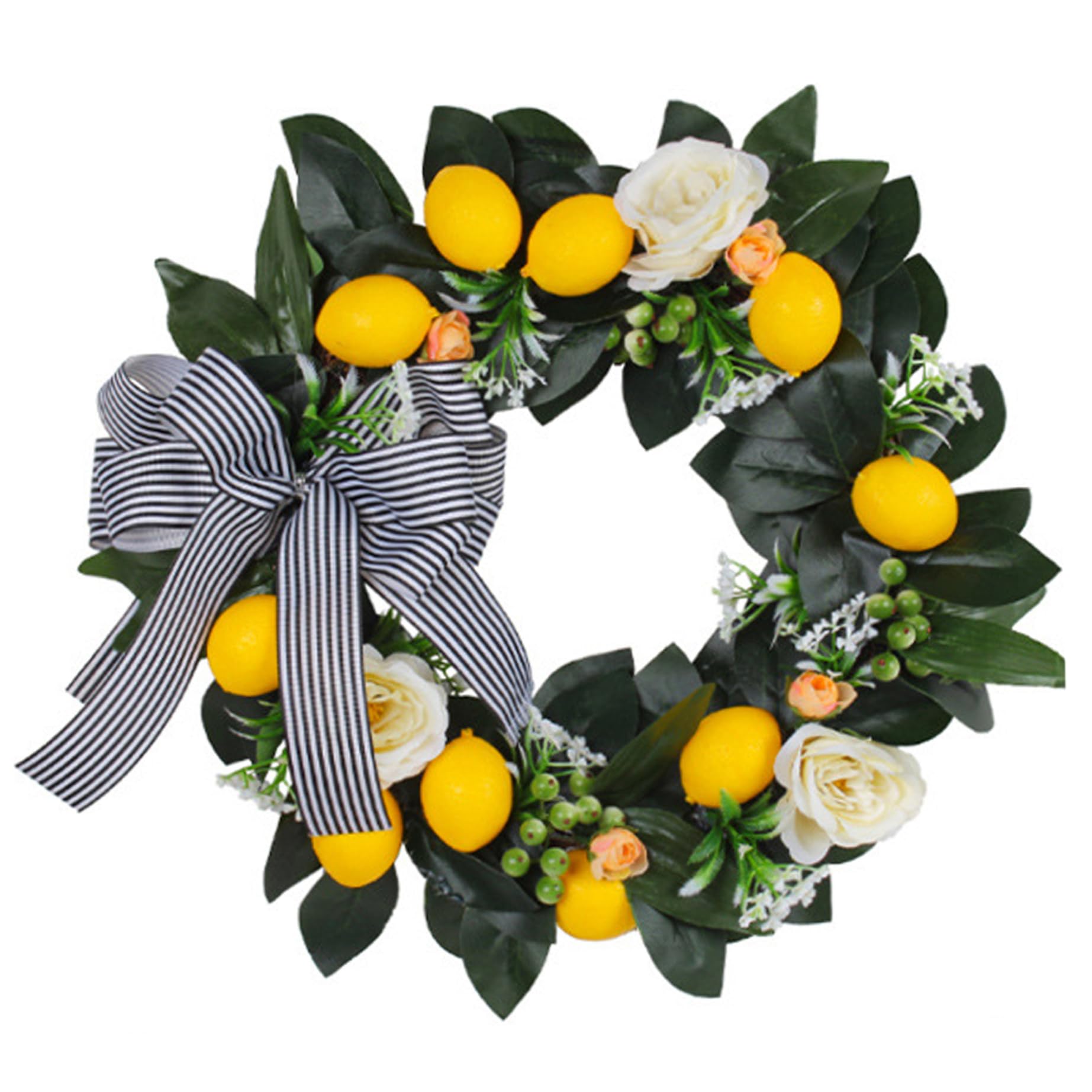 Lemon Wreath for Front Door Vibrant Artificial Lemon & Berry Wreath with Bow All-Season Door Decor 16.9 Inch Round for Front,