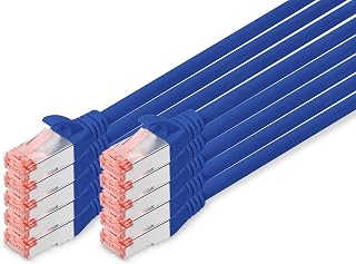 DIGITUS Cable LAN Cat 6 - 0,25m - 10 Piezas - Cable de red RJ45 - S/FTP Blindado - Compatible con Cat 6A y Cat 7 - Azul