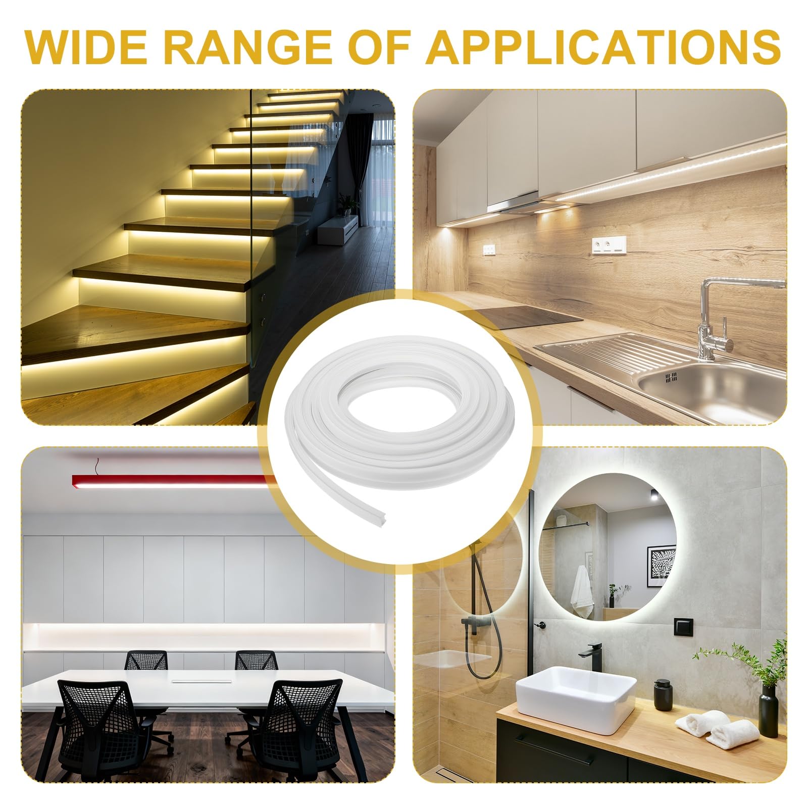 sourcing map Canale diffusore LED da 10 m, sistema di canali LED in silicone da 14 x 14 mm, striscia luminosa flessibile al neon per strisce luminose da 8 mm-10 mm, decorazione per interni ed esterni