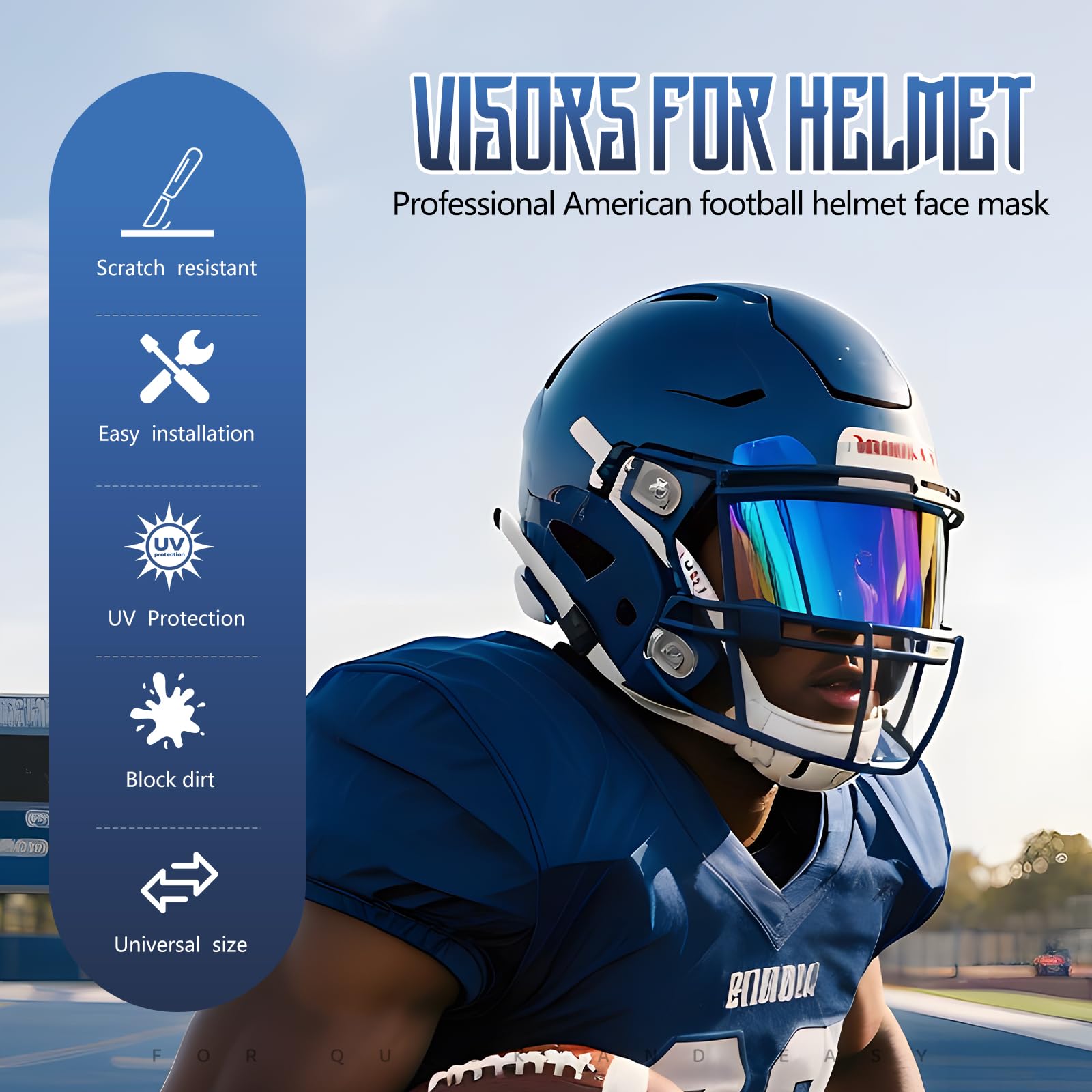 ROMRLD NFHS Approved Football Helmet Visor 2-Pack - Shatterproof Protective Shields for Day & Night Play | Neon Blue & Clear Combo, Universal Fit