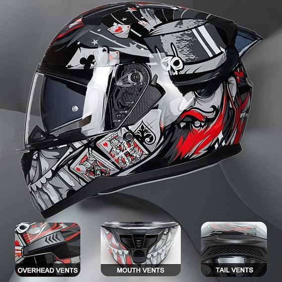 Bluetooth Motorcycle Helmet Anti-Fog Double Visor Flip Up Full Face Motorbike Helmet DOT Approved Built-in Dual Speaker with Microphone Automatic Answering for Adults Men and Women