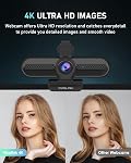 4K Webcam avec Microphone, 78°FOV FHD PC Caméra avec 4K/2K/30fps, 1080P/60fps, Protection de la vie privée, USB Web Cam, Autofocus, Webcam externe pour PC, Caméra Web pour ordinateur portable, Mac, Zoom